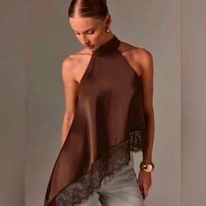 Elegant Brown Halter Lace Blouse
